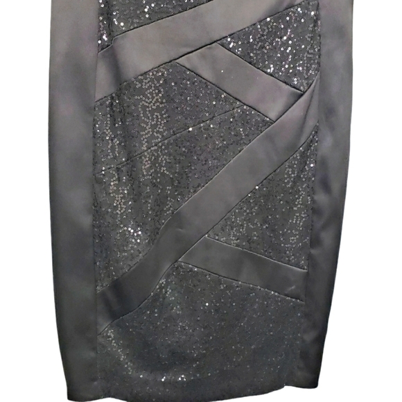 Sangria Cocktail Dress Asymetrical Neckline Bandage Spandex 10 Black Sequins EUC - Picture 10 of 12